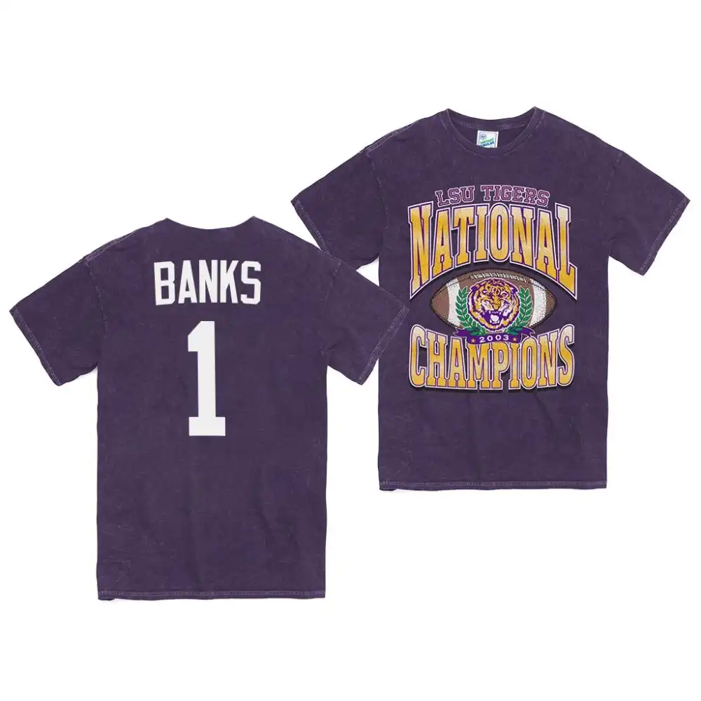 Men's LSU Tigers Sevyn Banks #1 2003 National Champs Purple Rocker Vintage Tubular NCAA Football T-Shirt